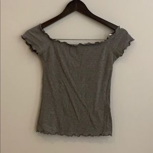 Gray cropped off the shoulder shirt